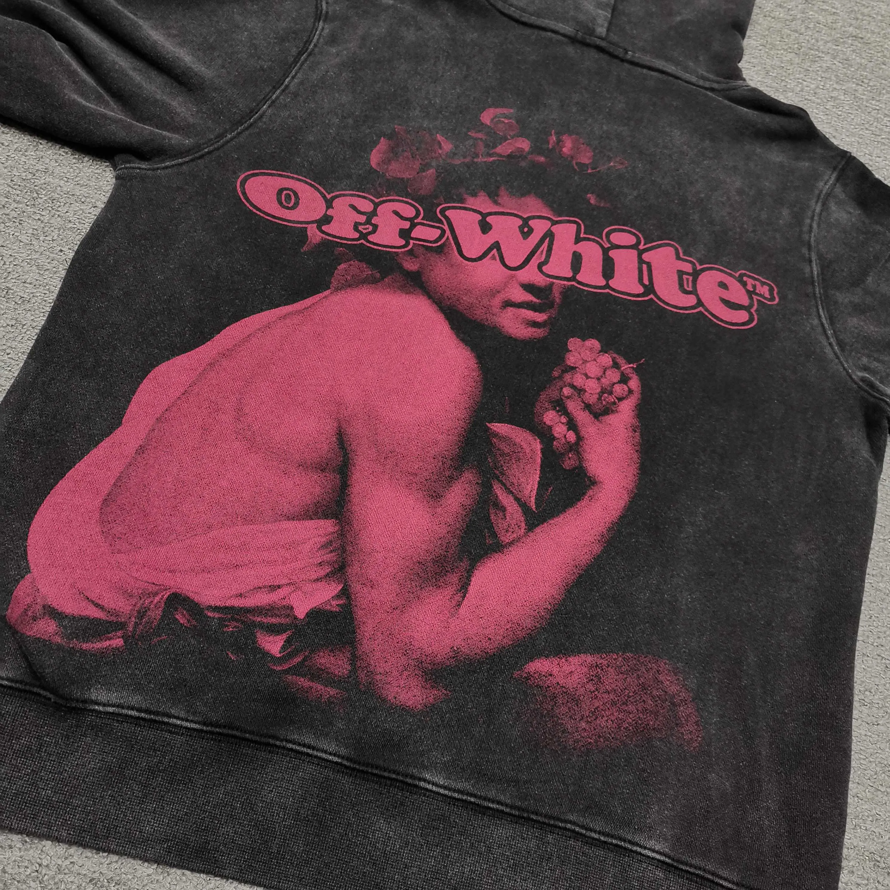 off white 25ss new portrait oil painting 460g washed hooded sweatshirt Color: washed black Size: S M L XL P410